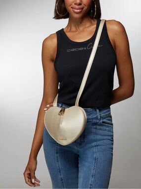 BEBE Metallic Gold Milan Heart Crossbody WITH CHARM ATTACHED